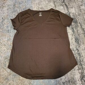 Jennifer Lauren Size 1X Classic Brown V-Neck Short Sleeve Tee